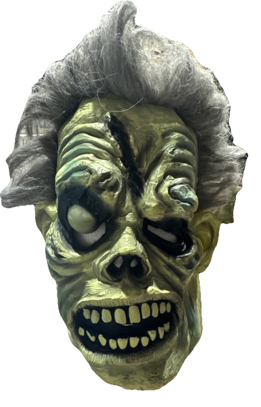 Zombie Creepy Scary Latex Mask Adult Green/Black/Grey Hair Wart Eye Gaping Scar